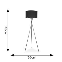 ValueLights Camden Polished Chrome Tripod Floor Lamp with Charcoal Drum Lamp Shade - thumbnail 7