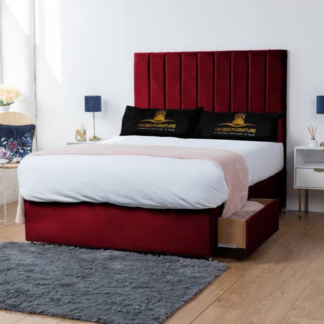 UK Bed Furniture Ashford Divan Bed with 2 Drawers Foot End & 26 Inch headboard in Maroon - Size: Super King - image 1