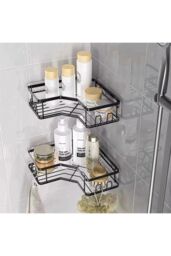 H&O Direct 3Pcs Bathroom Corner Shower Storage Shelf Set in Black - thumbnail 4