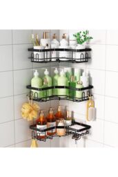 H&O Direct 3Pcs Bathroom Corner Shower Storage Shelf Set in Black - thumbnail 1