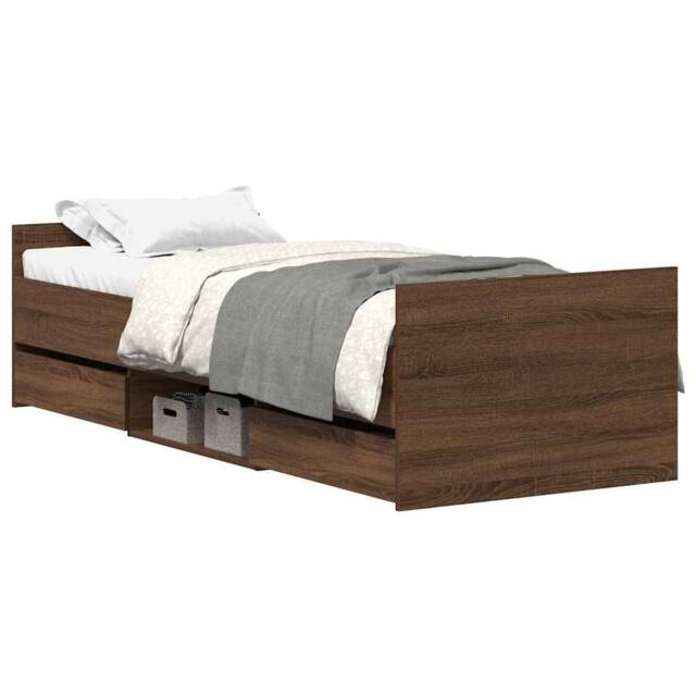 Berkfield Home Bed Frame with Headboard & Footboard Brown Oak 100x200 cm - image 1