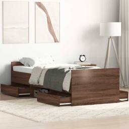 Berkfield Home Bed Frame with Headboard & Footboard Brown Oak 100x200 cm - thumbnail 2