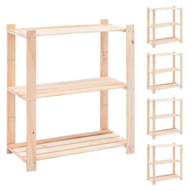 Berkfield Home 3-Tier Storage Racks 5 pcs 80x38x90 cm Solid Pinewood 150 kg in Beige - Size: 80 x 38 x 90 cm - image 1