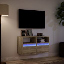 Berkfield Home TV Wall Cabinets with LED Lights 2 pcs Sonoma Oak 41x31x45 cm in Brown - Size: 41 x 31 x 45 cm - thumbnail 5