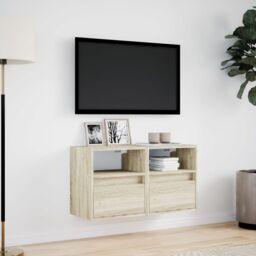 Berkfield Home TV Wall Cabinets with LED Lights 2 pcs Sonoma Oak 41x31x45 cm in Brown - Size: 41 x 31 x 45 cm - thumbnail 4