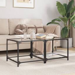 Berkfield Home Modern Coffee Tables with Transparent Glass Top 2 pcs 50x50x40 cm - Size: 50 x 50 x 40 cm - thumbnail 3