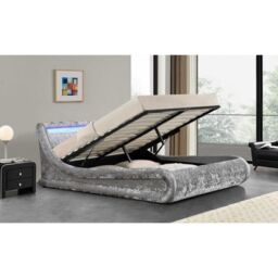 Madrid LED Bed Frame With Ottoman Storage & Remote Silver Velvet Single - thumbnail 4