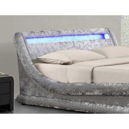 Madrid LED Bed Frame With Ottoman Storage & Remote Silver Velvet Single - thumbnail 3