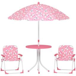 AIYAPLAY Kids Garden Furniture with 2 Folding Chairs & Umbrella, Pink - thumbnail 2