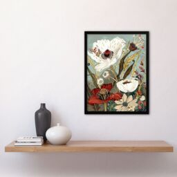 Artery8 Stylised Wildflowers Pastel Colour Design Framed Art Print in Grey - Size: A4 - thumbnail 4