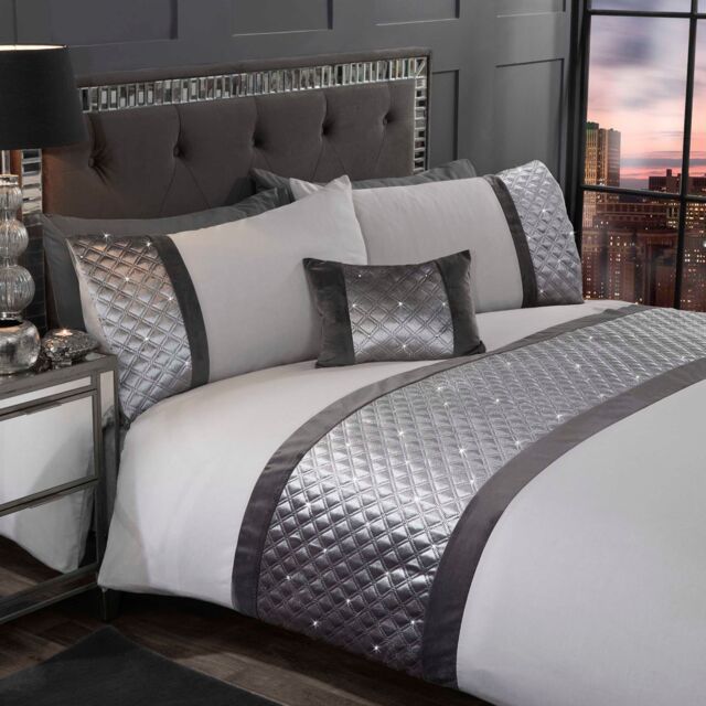 Rapport Home Hollywood Polycotton Duvet Cover Set With Pillowcase in Silver - Size: Double - image 1