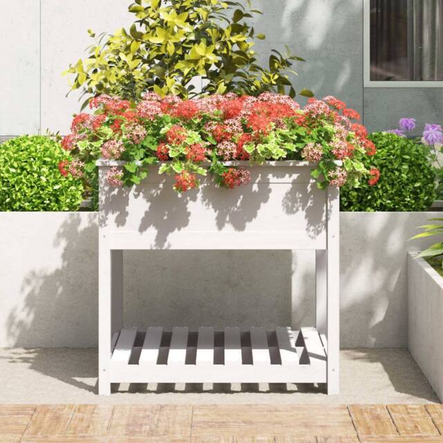 Berkfield Home Planter with Shelf White 82.5x82.5x81 cm Solid Wood Pine - image 1