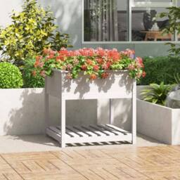 Berkfield Home Planter with Shelf White 82.5x82.5x81 cm Solid Wood Pine - thumbnail 2