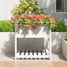 Berkfield Home Planter with Shelf White 82.5x82.5x81 cm Solid Wood Pine - thumbnail 1