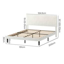 VOGREX King Velvet Upholstered Bed Frame Foam Headboard Slat Support in White - thumbnail 2
