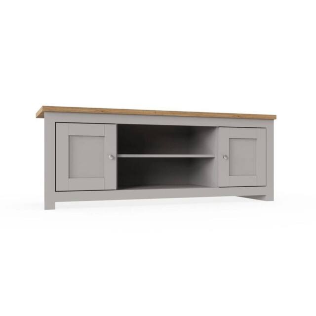 KORVIXA Modern TV Stand Cabinet Unit 2 Door 2 Shelf in Grey - Size: 100 cm x 100 cm - image 1