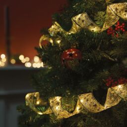 mysmartbuy 5-Meter LED Gold Ribbon Decoration - Battery Powered Flexible Light Up Festive Xmas Decor for Christmas Tree, Bannister, Fireplace
