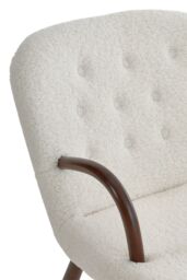 Living and Home Netural Bouclé Armchair and Footstool Set with Wooden Legs in White - thumbnail 4