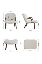 Living and Home Netural Bouclé Armchair and Footstool Set with Wooden Legs in White - thumbnail 6