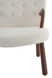 Living and Home Netural Bouclé Armchair and Footstool Set with Wooden Legs in White - thumbnail 5