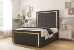 "Comfort Beds Sofia Gold Dumfries Bed Frame - 50"" Upholstered Headboard in Dark Grey - Size: Super King" - thumbnail 1