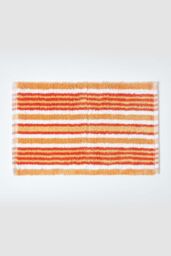 Homescapes Handloomed Striped Cotton Bath Mat in Orange