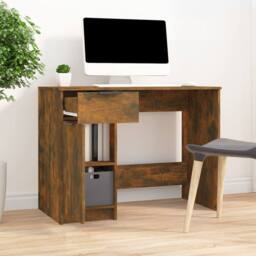 Berkfield Home Desk Smoked Oak 100x50x75 cm Engineered Wood in Brown - Size: 100 x 50 x 75 cm - thumbnail 3
