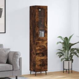 Berkfield Home Highboard Smoked Oak 34.5x34x180 cm Engineered Wood in Brown - thumbnail 2