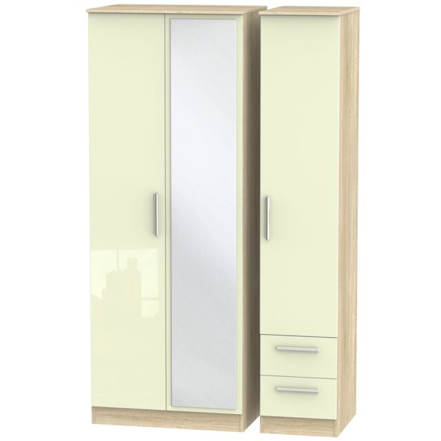 Ready Assembled 2 U Trent Tall Triple Mirror + Drawer Wardrobe (Ready Assembled) in Cream