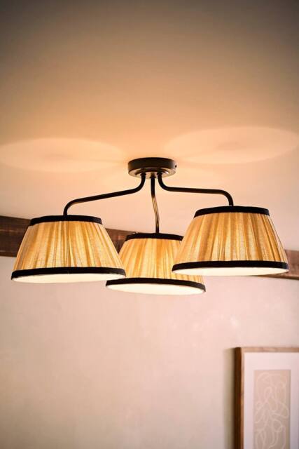 ValueLights Clara Black 3 Arm Ceiling Light with Pleated Shades & Bulbs - image 1