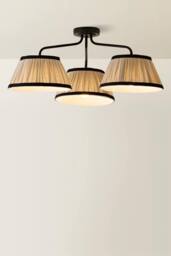 ValueLights Clara Black 3 Arm Ceiling Light with Pleated Shades & Bulbs - thumbnail 3