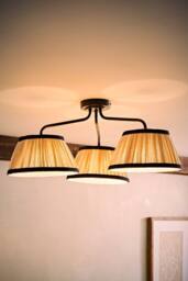 ValueLights Clara Black 3 Arm Ceiling Light with Pleated Shades & Bulbs - thumbnail 1