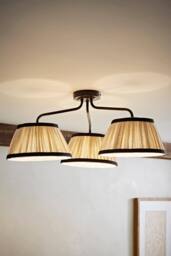 ValueLights Clara Black 3 Arm Ceiling Light with Pleated Shades & Bulbs - thumbnail 2