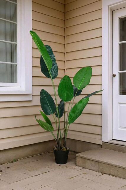 Artificial Traveller's Palm Tree Faux Plant Large Indoor Statement Piece in Green - Size: Small