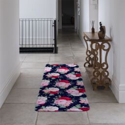 Benjamin Tate Design Roses On Navy Runner Rug in Natural - Size: 67 cm x 230 cm - thumbnail 3