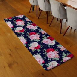 Benjamin Tate Design Roses On Navy Runner Rug in Natural - Size: 67 cm x 230 cm - thumbnail 2