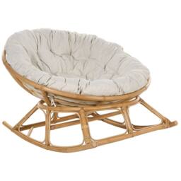 Wyld and Coco Rocking Chair Handwoven Natural Rattan Beige Cotton Cushion Indoor - thumbnail 2