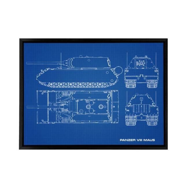 "Artery8 Panzer VIII Maus Super Heavy Tank Blueprint Framed Canvas Wall Art Print in Blue - Size: W12"" x H16""" - image 1