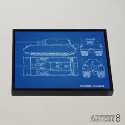 "Artery8 Panzer VIII Maus Super Heavy Tank Blueprint Framed Canvas Wall Art Print in Blue - Size: W12"" x H16""" - thumbnail 2