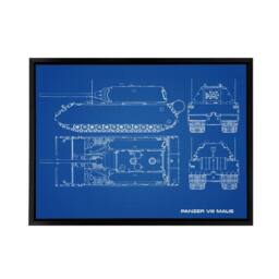 "Artery8 Panzer VIII Maus Super Heavy Tank Blueprint Framed Canvas Wall Art Print in Blue - Size: W12"" x H16""" - thumbnail 1