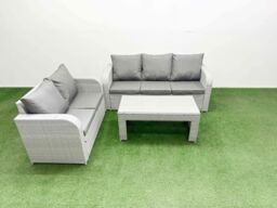 Fimous 5 Seater PE Rattan Wicker Garden Furniture Patio Conservatory Sofa Set with Oblong Coffee Table 3 Seater Sofa Love Sofa in Light Grey - thumbnail 1