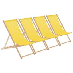 Harbour Housewares 4x Traditional Wooden Deck Chairs - Folding Garden Beach Lounge Chair in Yellow