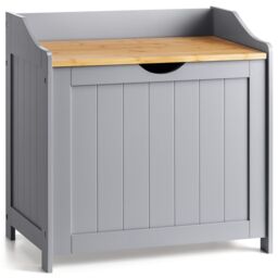 Christow Wooden Laundry Box Bin Grey Bamboo Bathroom Storage Basket Linen Chest