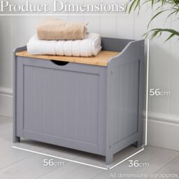Christow Wooden Laundry Box Bin Grey Bamboo Bathroom Storage Basket Linen Chest - thumbnail 6
