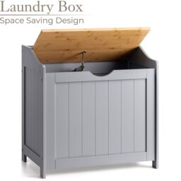 Christow Wooden Laundry Box Bin Grey Bamboo Bathroom Storage Basket Linen Chest - thumbnail 2