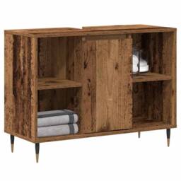 Berkfield Home Rustic Bathroom Vanity Old Wood Solid Wood Medium Storage in Brown - thumbnail 3