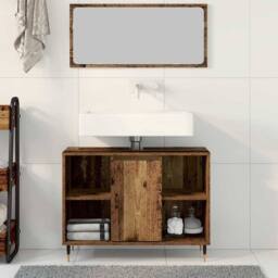 Berkfield Home Rustic Bathroom Vanity Old Wood Solid Wood Medium Storage in Brown - thumbnail 4