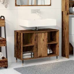Berkfield Home Rustic Bathroom Vanity Old Wood Solid Wood Medium Storage in Brown - thumbnail 2