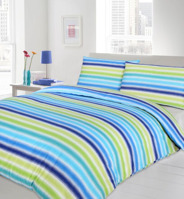 Velosso Stripes Cotton Rich Printed Duvet Cover & Pillowcase Set in Blue - Size: King