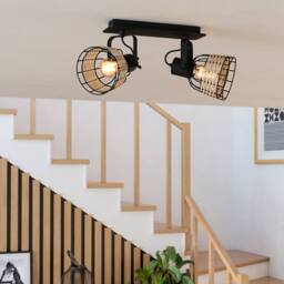 Eglo 2 Set Ceiling Light E27 Black RATTAN ANWICK 1 WBS - thumbnail 1